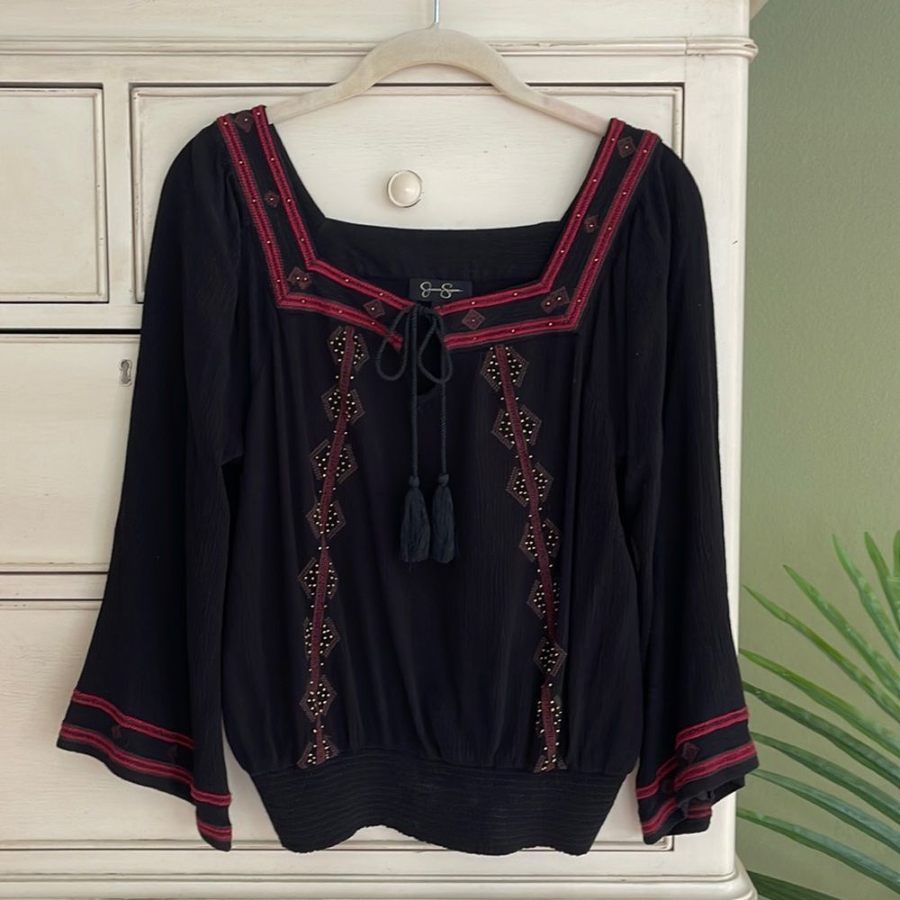 Jessica Simpson Black Blouson Top size XS